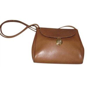 Gucci Vintage Camel Shoulder Bag Leather With Gold GG Accents